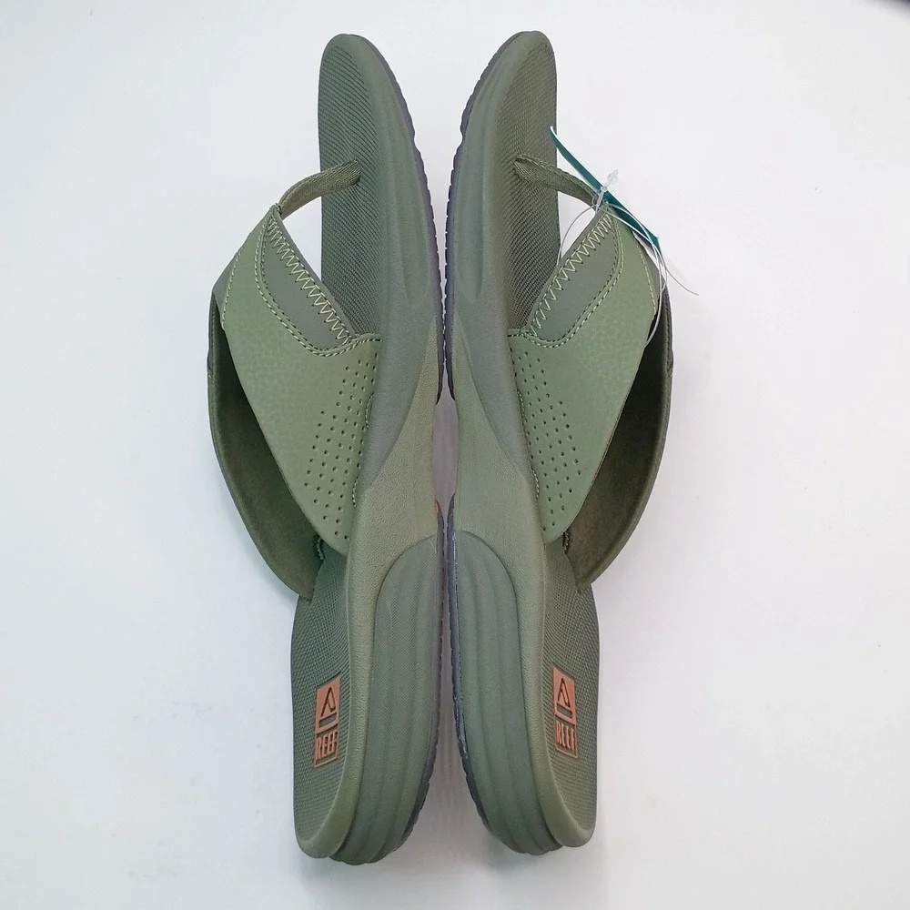 Reef Cushion Fanning Flip Flops Men Size 11 Olive Green Synthetic Athletic
